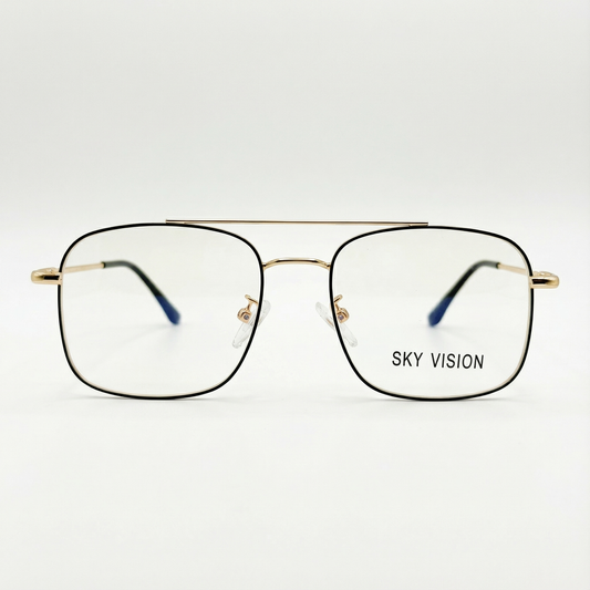 Sky Vision Gold Square Frame Eyeglasses | Modern Classic Look